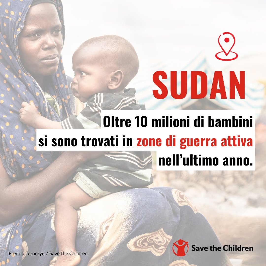 Più di 10 milioni di bambini in #Sudan si sono trovati in una zona di #guerra attiva e a meno di cinque chilometri di distanza da spari, bombardamenti e altre violenze mortali, dall’inizio del conflitto un anno fa. #savethechildren #stopthewaronchildren