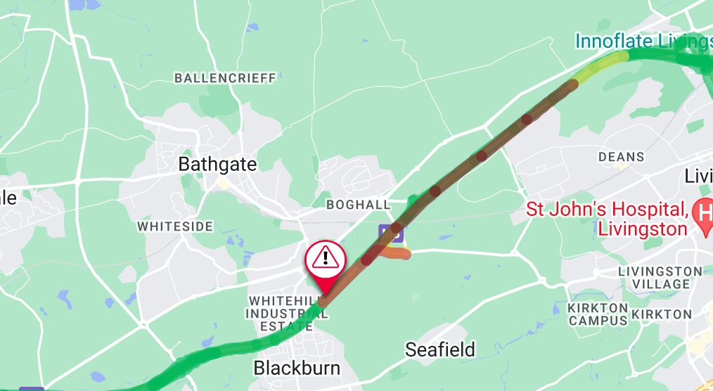 NEW ❗⌚ 15:48 #M8 - Bathgate The Westbound carriageway is restricted due to a collision. Traffic is very heavy in the area. Delays are approx. 12 mins and likely to build. @SETrunkRoads