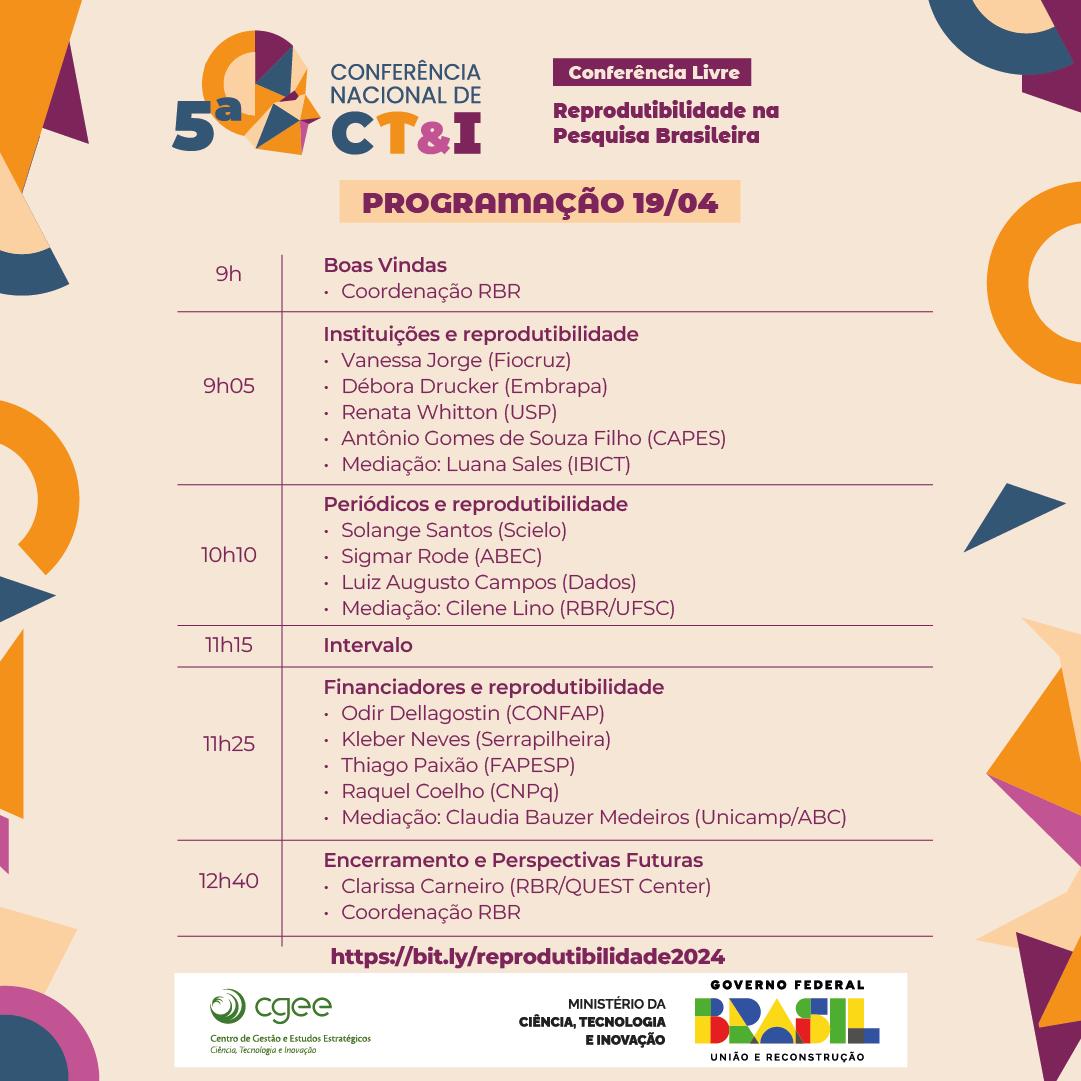 @olavoamaral @HugoPolisel @eimeardol @m_oliveira_jr @adadomingos April 19th will bring in representatives from @CNPq_Oficial,@CAPES_Oficial,@AgenciaFAPESP,@usponline,@fiocruz,@embrapa,@RedeSciELO,@ABECBrasil,@iserrapilheira,@confapbr and others to discuss how to promote reproducibility in Brazilian Research.