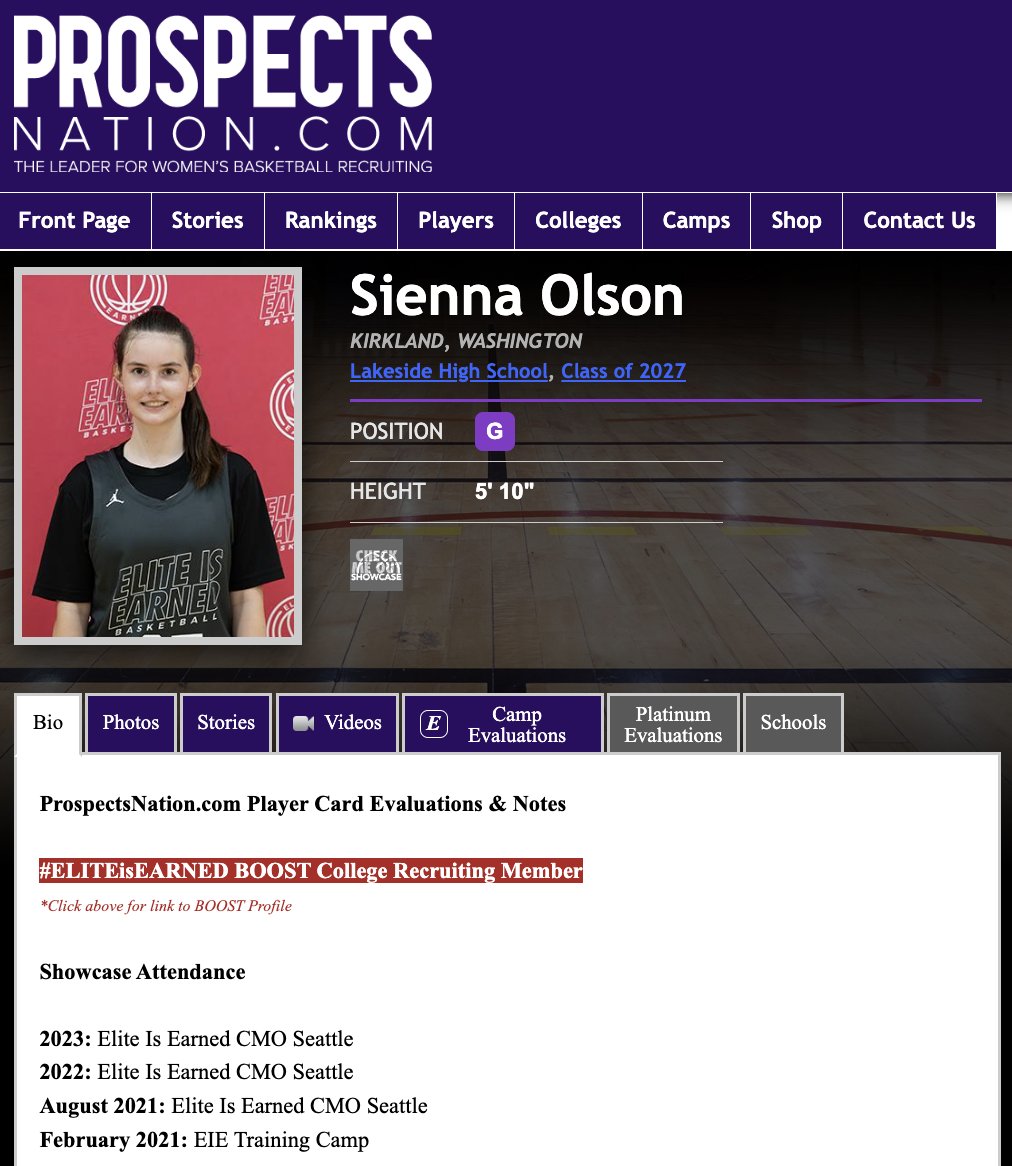 #ELITEisEARNED Boost College Recruiting x @ChrisHansenPSB 

27' Sienna Olson (WA) helped Lakeside HS to a 3rd place finish in State. 

She will be with @W2WBasketball this Spring.