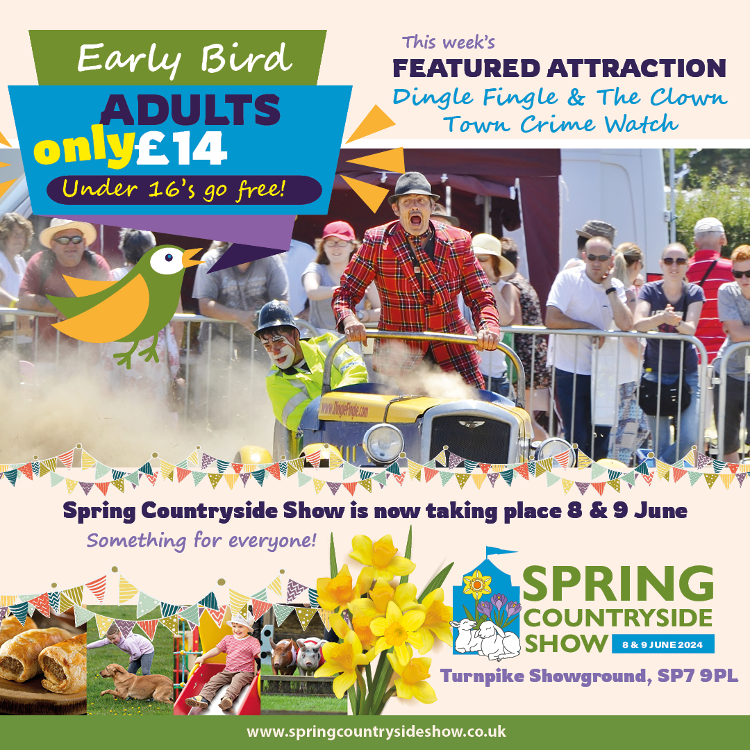 🌷 The Spring Countryside Show returns June 8-9 at Turnpike Showground! Don't miss Dingle Fingle & The Clown Town Crime Watch 🤹‍♂️🏎️ Thrills, laughs, and a 1920’s Aston Martin replica in action! Early Bird Tickets £14, kids go FREE! 🎟️ tinyurl.com/mrv4f56u