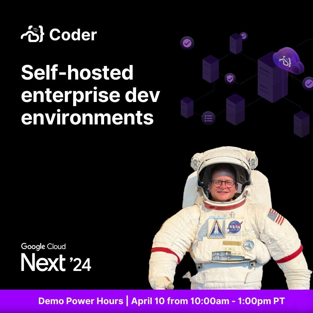 Swing by our #GoogleCloudNext booth 1831 to see how Coder supercharges GenAI deployment: ✨ Automate IDE rollouts 🔒 Secure data & workflows ⚡ Fast model training with cloud GPUs 💸 On-demand resource use to save Don't miss @trquacker Demo Power Hours today.