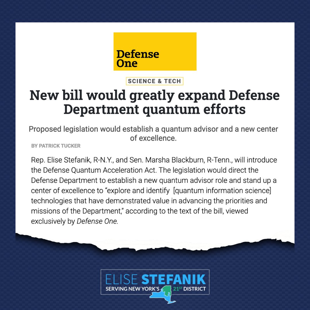 🚨 Today I introduced the Defense Quantum Acceleration Act with @MarshaBlackburn. This landmark legislation will supercharge the Department of Defense’s approach to quantum information science and create the framework for building the first utility-scale, fault-tolerant quantum…
