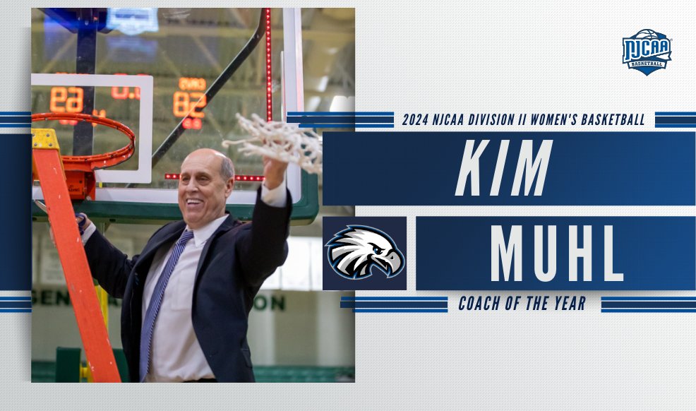 ☑️All-Time Winningest NJCAA Women's Basketball Coach Kim Muhl of Kirkwood is the 2024 #NJCAABasketball DII Women's Coach of the Year after winning a 9th title and winning 1,045 games in 34 years at the helm of the Eagles. Read more⤵️ njcaa.org/sports/wbkb/20…