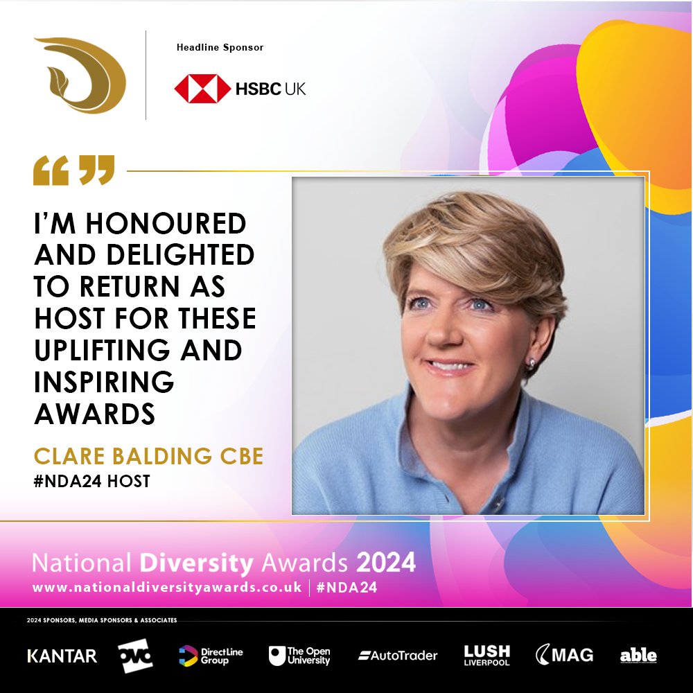 🎉🎤 SHE'S BACK! 🎤🎉 We are delighted that award-winning broadcaster and writer @ClareBalding will be our #NDA24 host at @LivCathedral on 4th October! Will your community heroes be joining Clare? Get nominating and voting to give them the best chance! nationaldiversityawards.co.uk
