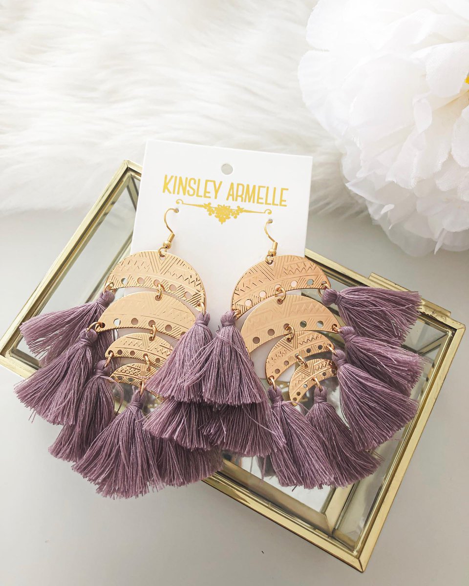 Make a statement with our Ximena Lilac Earrings 💜 #kinsleyarmelle #stainlesssteeljewelry #statementearrings #earrings #lilac #spring #springtime #springstyle #purple #fringe #bohoearrings #boho #bohostyle
