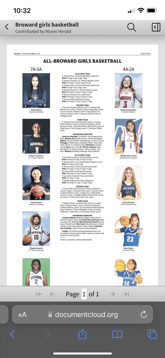 Congrats to the following Lady Lions in their Broward County Miami Herald (4A - 2A) All-County Selection🎉🎉!! First Team - Markeli Jones-Tynes Second Team - Maddie Wallhoff and Abby Price Honorable Mention - Aylana Mergilles and Liliana Rosario