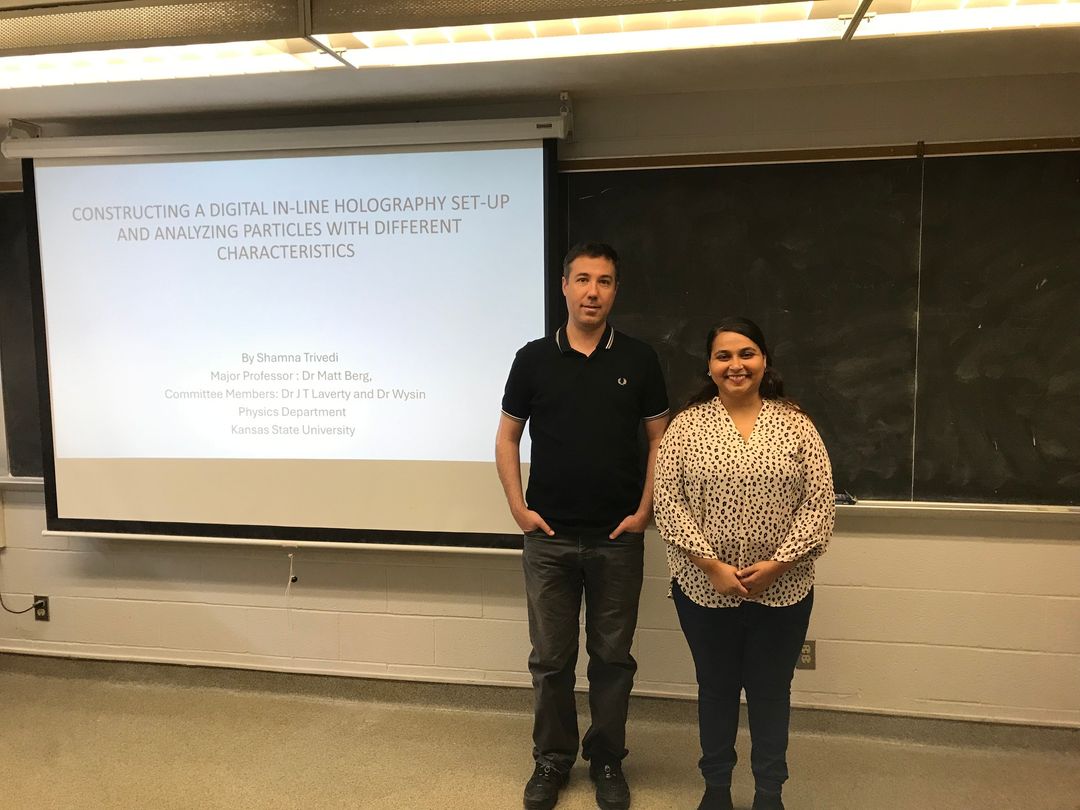 Congratulations to Shamna Trivedi on the successful completion of her MS thesis defense last Friday. Her project 'Constructing a digital in-line #holography set-up & analyzing particles with different characteristics' was mentored by Professor Matt Berg.