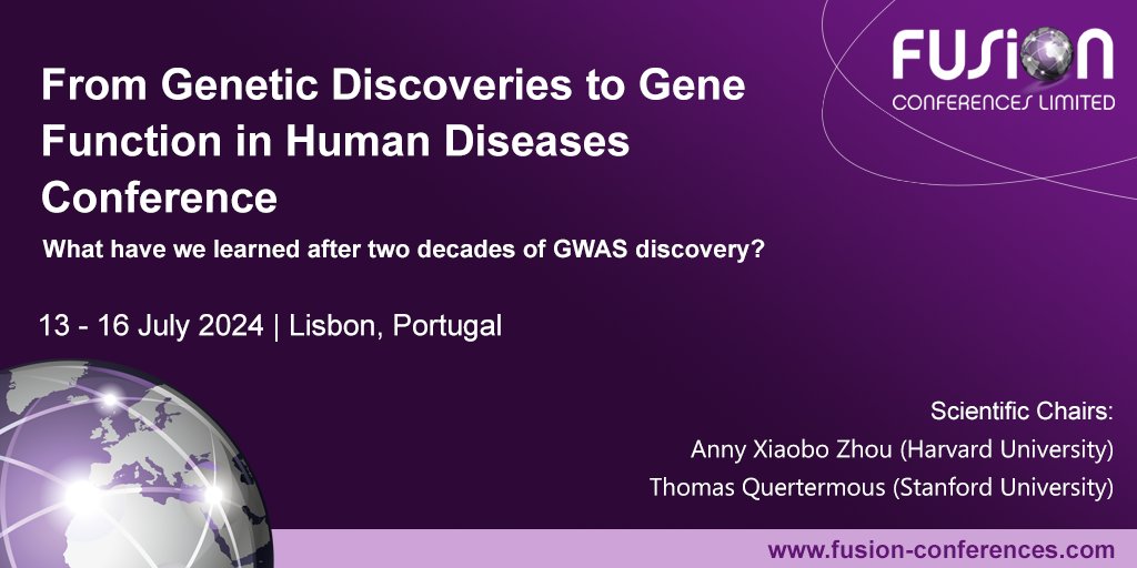 The deadline for the ‘From Genetic Discoveries to Gene Function in Human Diseases’ Conference is this Thursday 16 May. Poster slots are still available, so register today to join this exciting meeting in sunny Portugal! @Fusion_Conf #GWAS24 bit.ly/49BVTRn