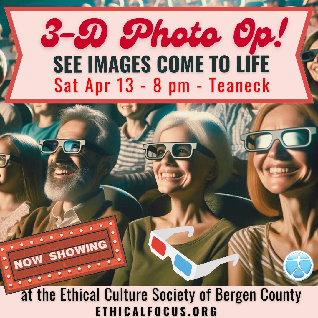 This Sat in Teaneck, enjoy a photographic slide show. Images will jump right off the screen, thanks to the magic of a vintage stereoscopic slide projector. Tour through NY street scenes & close-ups of still life that look anything but still. Polarized glasses & popcorn provided.