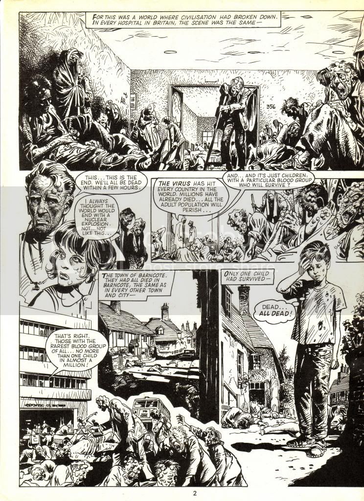 Here are the first 2 pages of a very strong story I wrote for Eagle, under the name D. Horton. Survival was all about a virus that killed everyone except a few children of a particular blood type. Brilliant artwork by Ortiz.