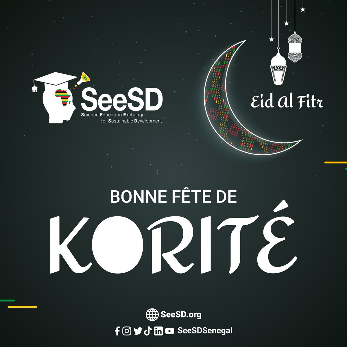 Joyeuse fête de l'Eid al-Fitr ! Que cette journée soit remplie de joie, de partage et de bénédictions pour vous et vos proches. Que vos prières et vos efforts durant ce mois sacré soyez acceptés. Eid Mubarak !"