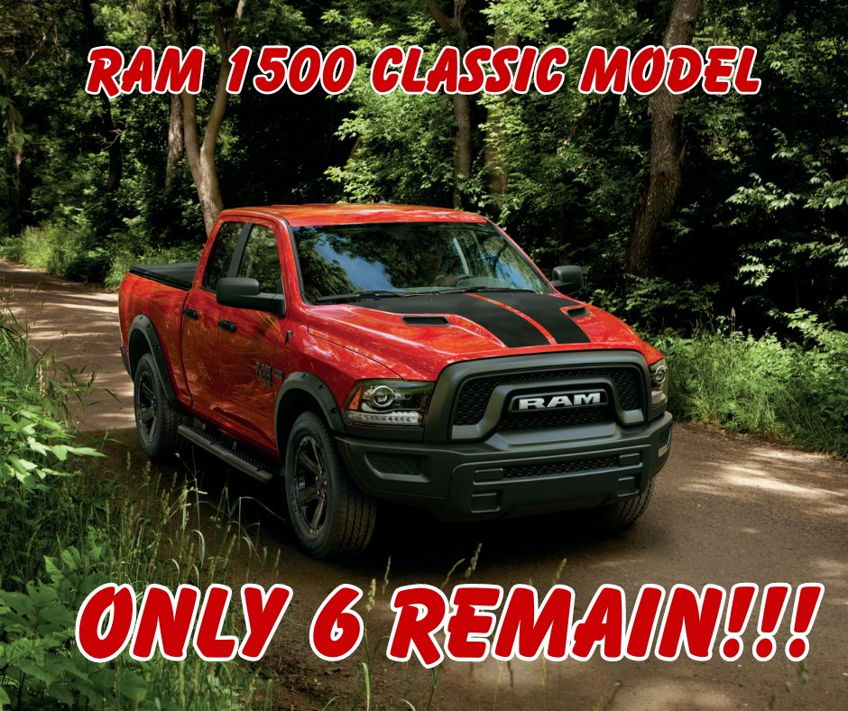 🚨 Last Call Alert! 🚨

Only 6 Ram 1500 Classic Models left at Colbourne Chrysler. Get yours before they're gone for good! Plus, take advantage of our 20 New, $10,000 Grand to You promotion. Only 18 spots remain for a chance to win big! 🏁🛻💨

📲: colbournechrysler.com/vehicles/new/?…