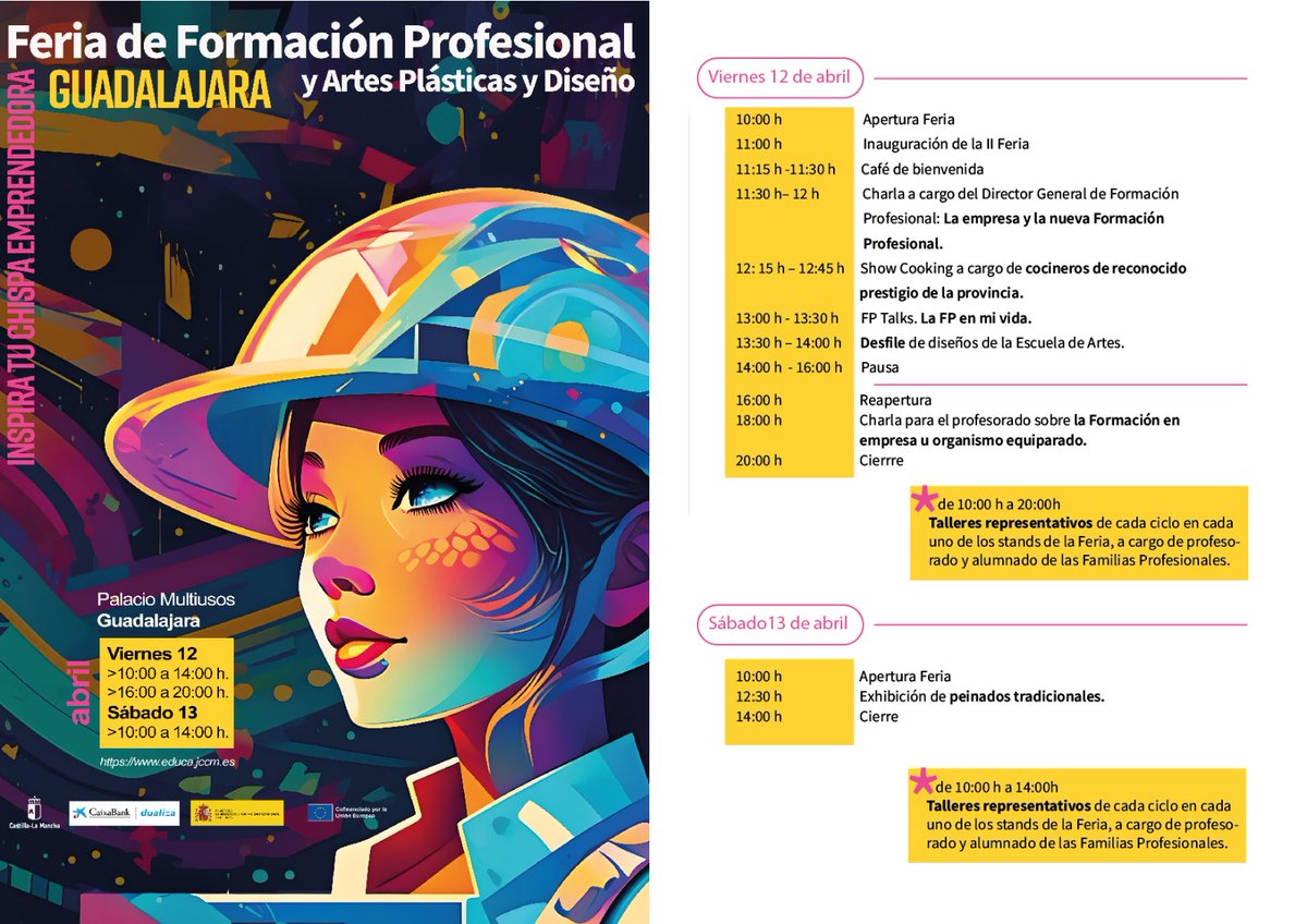 La @GuardiaCivilGU participará en la II Feria Provincial de Formación Profesional. 👉 El stand contará con una amplia representación institucional de las distintas especialidades de la @guardiacivil 📍Palacio Multiusos 📅 12 de Abril 10/14 h. y 16/20 h. 📅 13 de Abril 10/14 h.