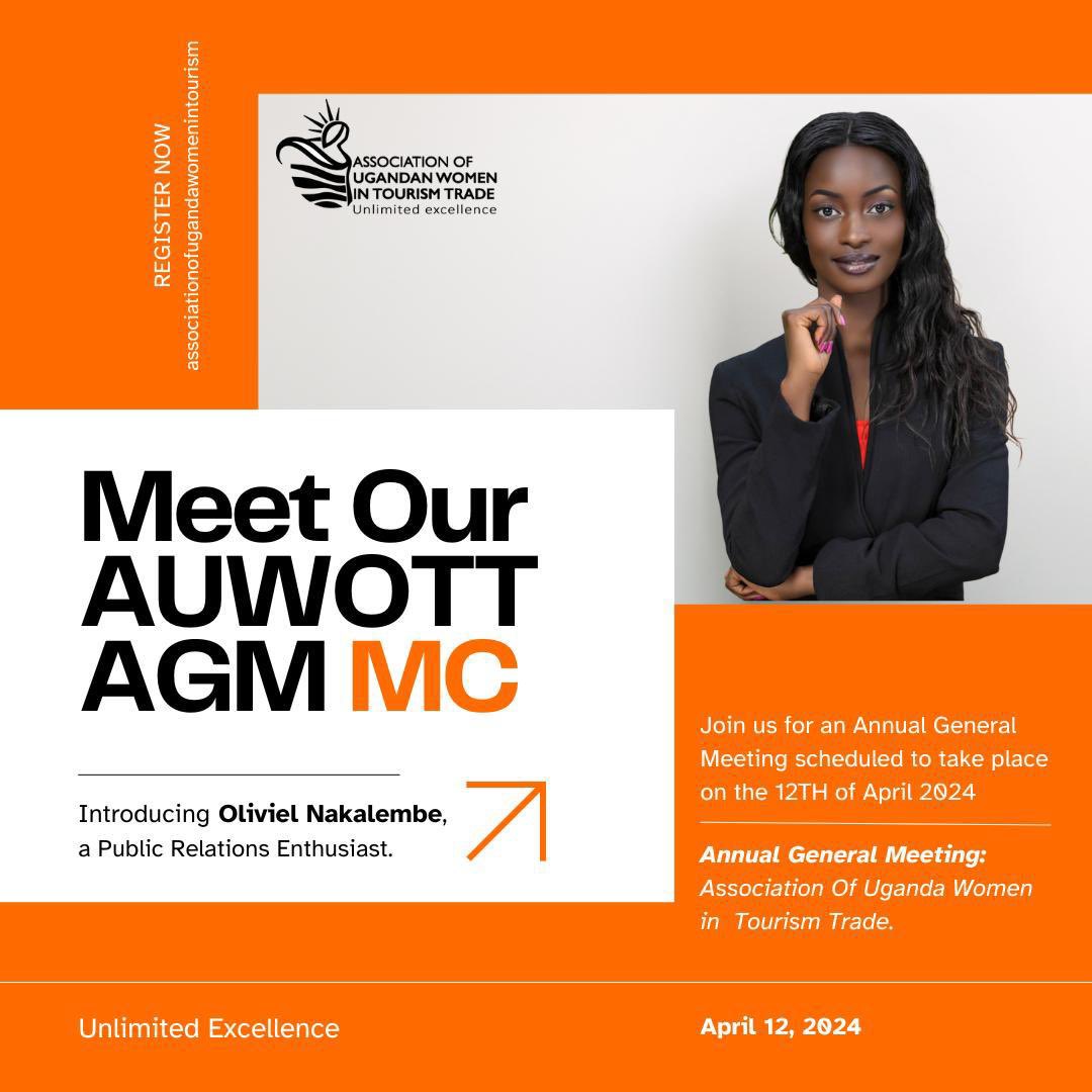 Meet your Mcee, Oliviel🎤 I cannot wait host you all at the Association of Ugandan Women in Tourism Trade Come learn from the sector’s lead women on how best you can start, stir and transform your tourism business Fri. 12TH 2:00pm @LillyAjarova @CivyTumusiime @KaribuTravel