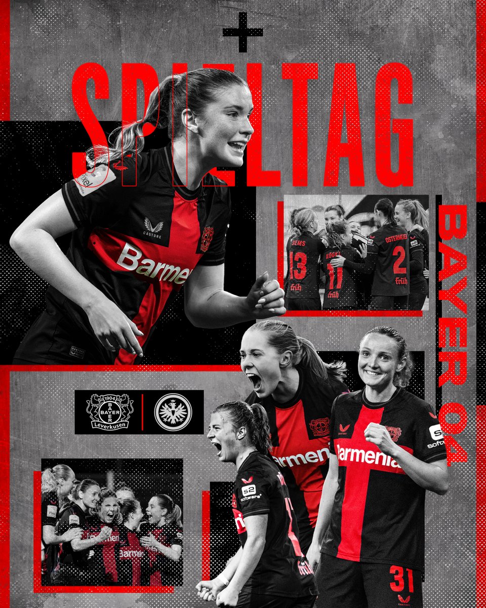 ⚫️🔴 HEIMSPIEL der #Bayer04Frauen ⚫️🔴
🆚 @EintrachtFrauen
🏟️ Ulrich-Haberland-Stadion 
⌚️ 14.00 Uhr
🎟️ Tickets an der Tageskasse!
📺 @DAZN_DE und @MagentaTV
 
🔜 #B04SGE | #Bayer04 | #DieLiga