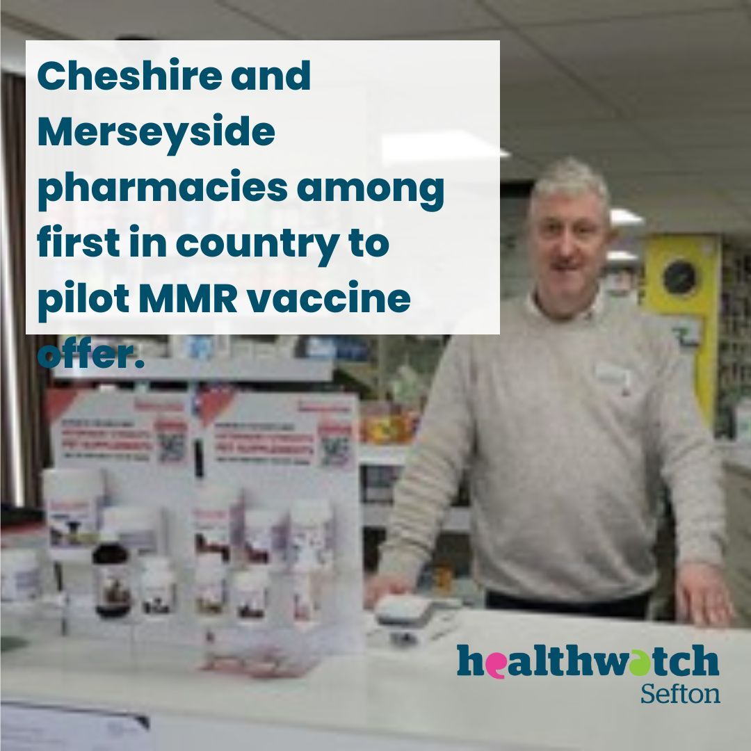 Children aged 5-11 who have missed doses of the measles, mumps and rubella (MMR) vaccine will be able to get vaccinated at selected Cheshire and Merseyside pharmacies for the first time. Read more buff.ly/3Jbg3qX #healthwatchsefton #netherton #crosby #bootle #sefton