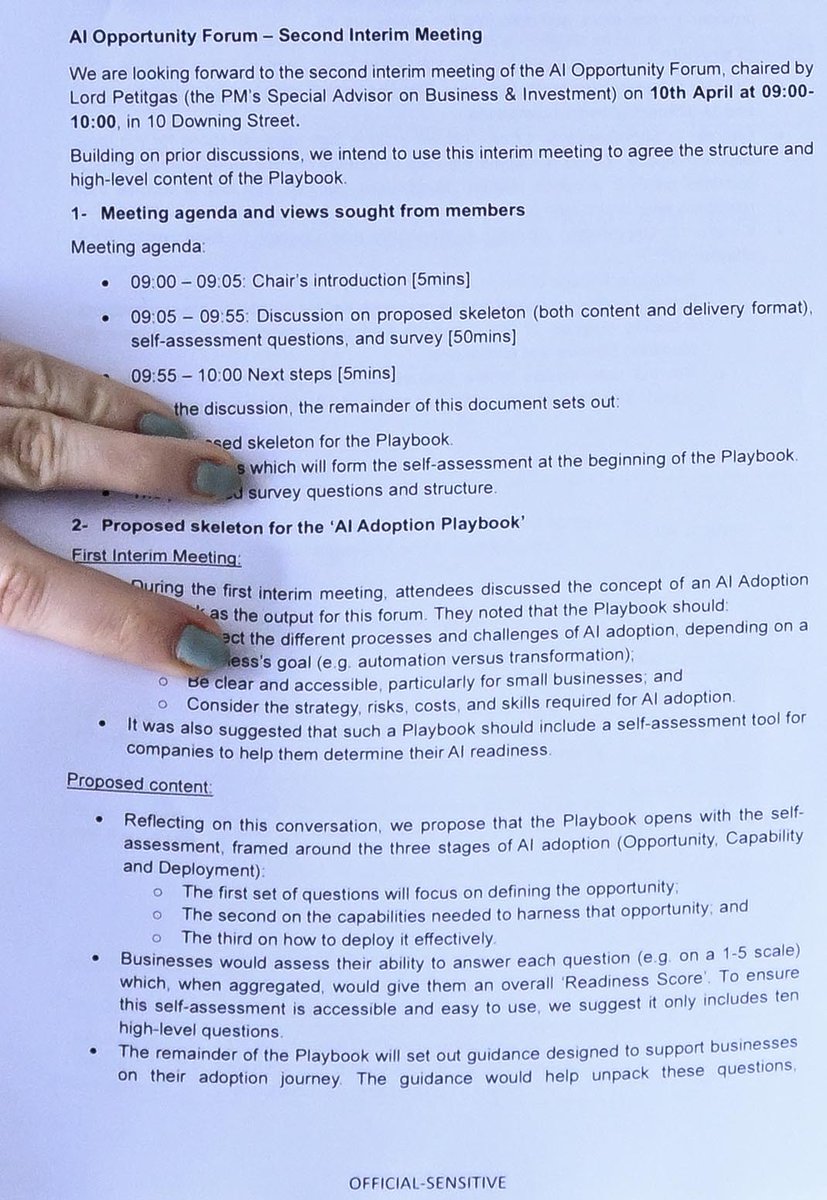 One hears that document training is going on through the government, clearly not everyone has been briefed yet ! seen leaving No10 this morning, reminds me of a 5th form class back in my school days before computers !! AI