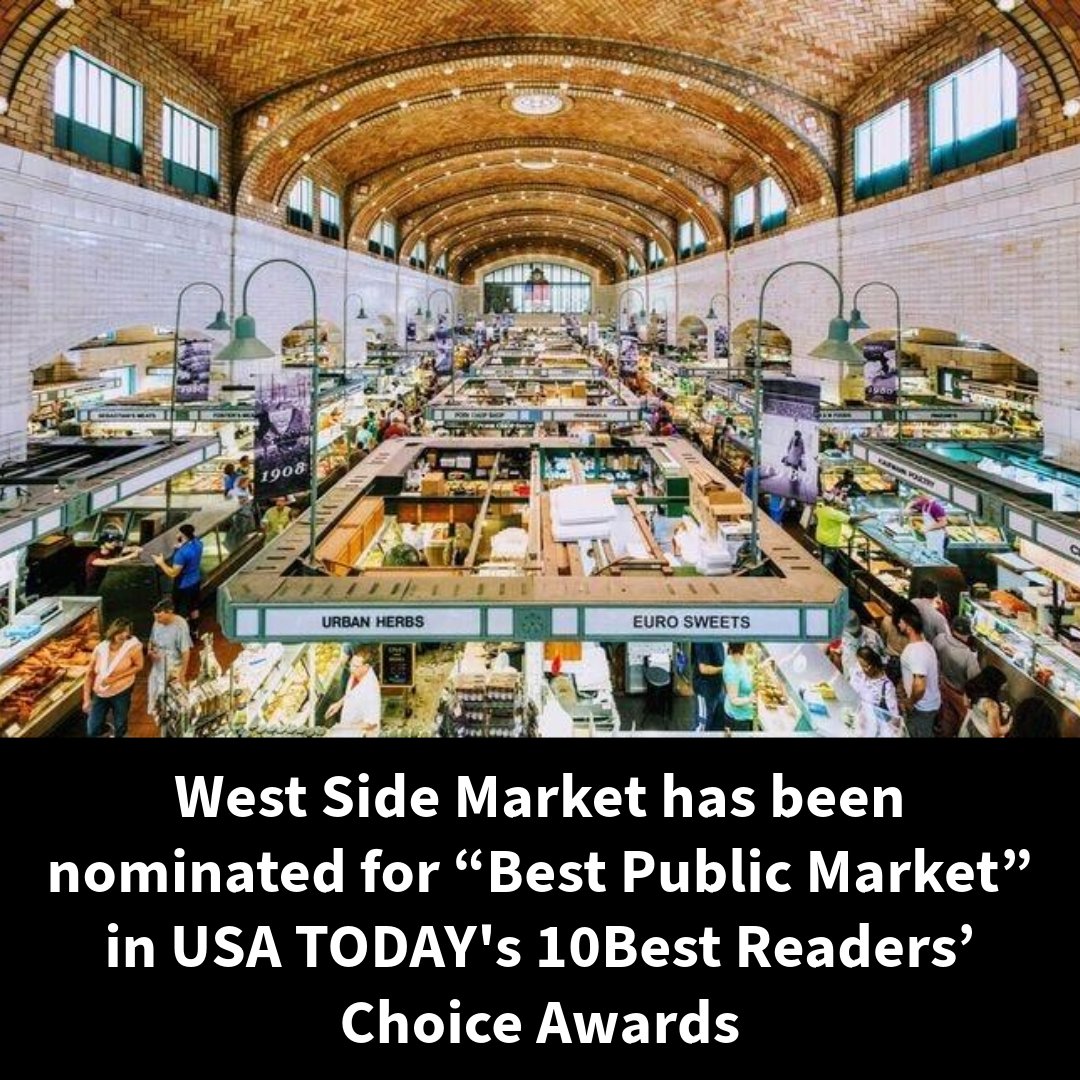 🥗 Cleveland's iconic @WestSideMarket has been nominated for “Best Public Market” in @USATODAY's 10Best Readers’ Choice Awards! 📊 Cast your vote: 10best.usatoday.com/awards/travel/… 🌟 Note: You are able to vote once per day until polls close on Wed, April 24 at noon ET. @CityofCleveland