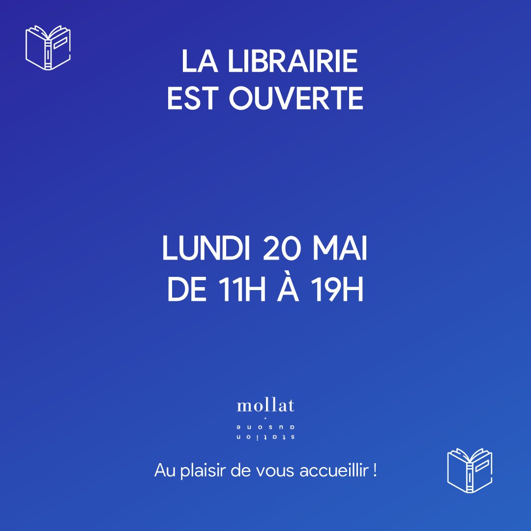 ❤ La Librairie Mollat est ouverte ce lundi 20 mai de 11h à 19h ❤ Nous nous retrouvons ensuite mardi 21, à 10h, aux horaires habituels. Et toujours mollat.com pour commander vos livres préférés et être livré chez vous ou en point relais. 📚