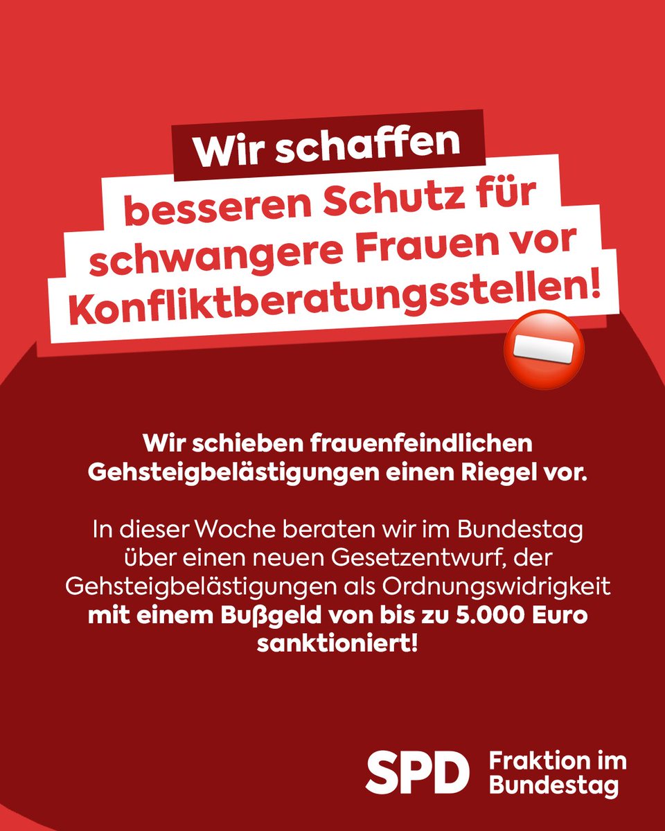 Frauen haben ein Recht auf Selbstbestimmung! Dazu gehört natürlich auch ein ungestörter Zugang zu Beratungsstellen und ärztliche Praxen. Mit dem geplanten Gesetz werden wir schwangere Frauen besser schützen & den frauenfeindlichen Gehsteigbelästigungen endlich Einhalt gebieten!