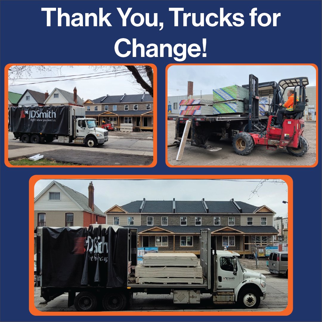 A big thank you to @TrucksForChange for their incredible generosity! 🚚 With their support, all the drywall from our warehouse was sent over to our Sherman Avenue build at no cost to us. Click here to learn more: ow.ly/6EuG50RcmrL #HamOnt #Community #T4C #TrucksForChange