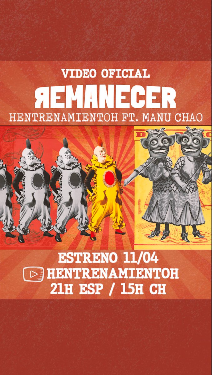 Próximo ESTRENO: VIDEO OFICIAL
<a href="/Hentrenamientoh/">Hentrenamientoh</a> ft. <a href="/manuchao/">Manu Chao</a>  
REMANECER (🎧Ya Puedes escucharlo en las plataformas musicales)

youtu.be/9pBchhar0SQ?si…