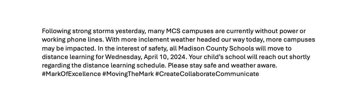 ***Distance Learning, Wednesday, April 10, 2024***
Read more here: facebook.com/madisoncountys…
#MarkOfExcellence #MovingTheMark #CreateCollaborateCommunicate