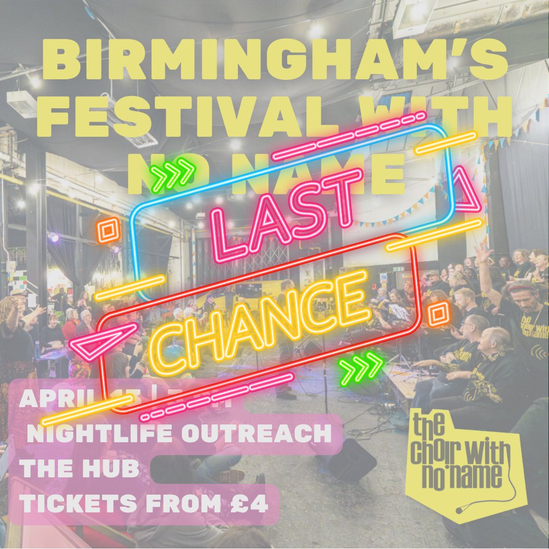 Tickets are almost SOLD OUT for our Birmingham choir's Festival with No Name! Grab yours now at the link below: tickettailor.com/events/thechoi… 📅 13/04/24 📍 Nightlife Outreach The Hub 💰️ Tickets from £4