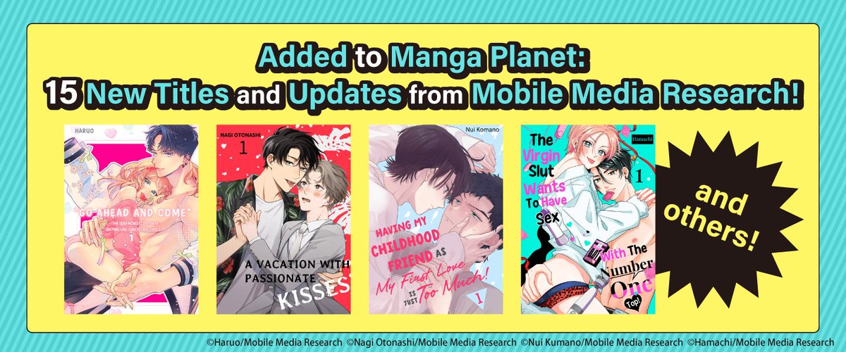 🎉 15 new titles/updates from Mobile Media Research this week 🎉 Check out what's new from Mobile Media Research here, all readable via Points: mangaplanet.com/list/FUNGUILD2… #BL #BoysLove #BLmanga #romancemanga #mangaplanet #futekiya