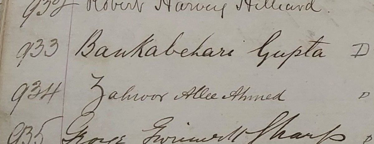 Signatures in our Licentiates Register (1872) of Bankebehari Gupta & Zalnoor Allee Ahmed, the 1st South Asian doctors to be licensed by @rcpsglasgow. We're just starting to piece together their stories - you can read more here: tinyurl.com/2vymb526 #HiddenHistories #Archive30