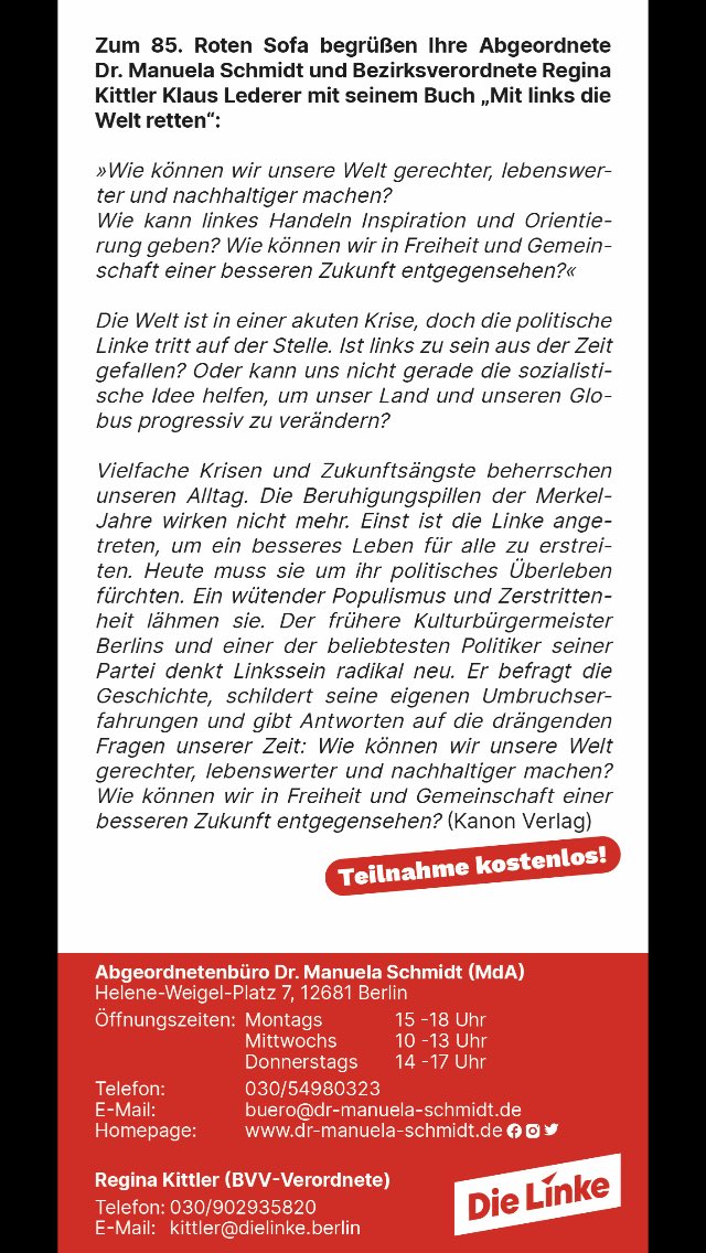 Die Welt ist aus den Fugen. Krisen bedrohen die Menschheit. @klauslederer analysiert Vergangenheit & Gegenwart von Kapitalismus & Sozialismus, stellt (die richtigen) Fragen & versucht, Antworten zu geben. 11.4.24, 18.00 Uhr, Abgeordnetenbüro Helene-Weigel-Platz 7, 12681 Berlin