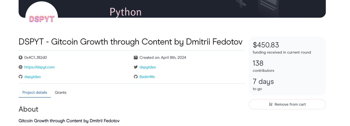 DmitriFedotov's tweet image. Received $450.83 in current Gitcoin Retro round from 138 contributors. Thank you all! 7 days left. Here&apos;s the link to support me
explorer-v1.gitcoin.co/#/round/42161/…

@GitcoinCitizens
@gitcoin
@gitcoinpassport
#Gitcoin #OpenSource #SupportDevelopers