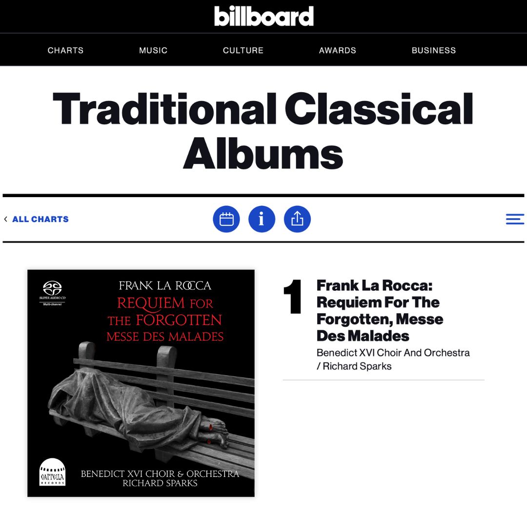 Congratulations to the Benedict XVI Choir and Orchestra, whose latest @cappellaromana release just hit number one on @billboard's Traditional Classical Albums chart. Check out the album now on @Spotify, @amazon, and more. LISTEN NOW: Naxos.lnk.to/CR430TW
