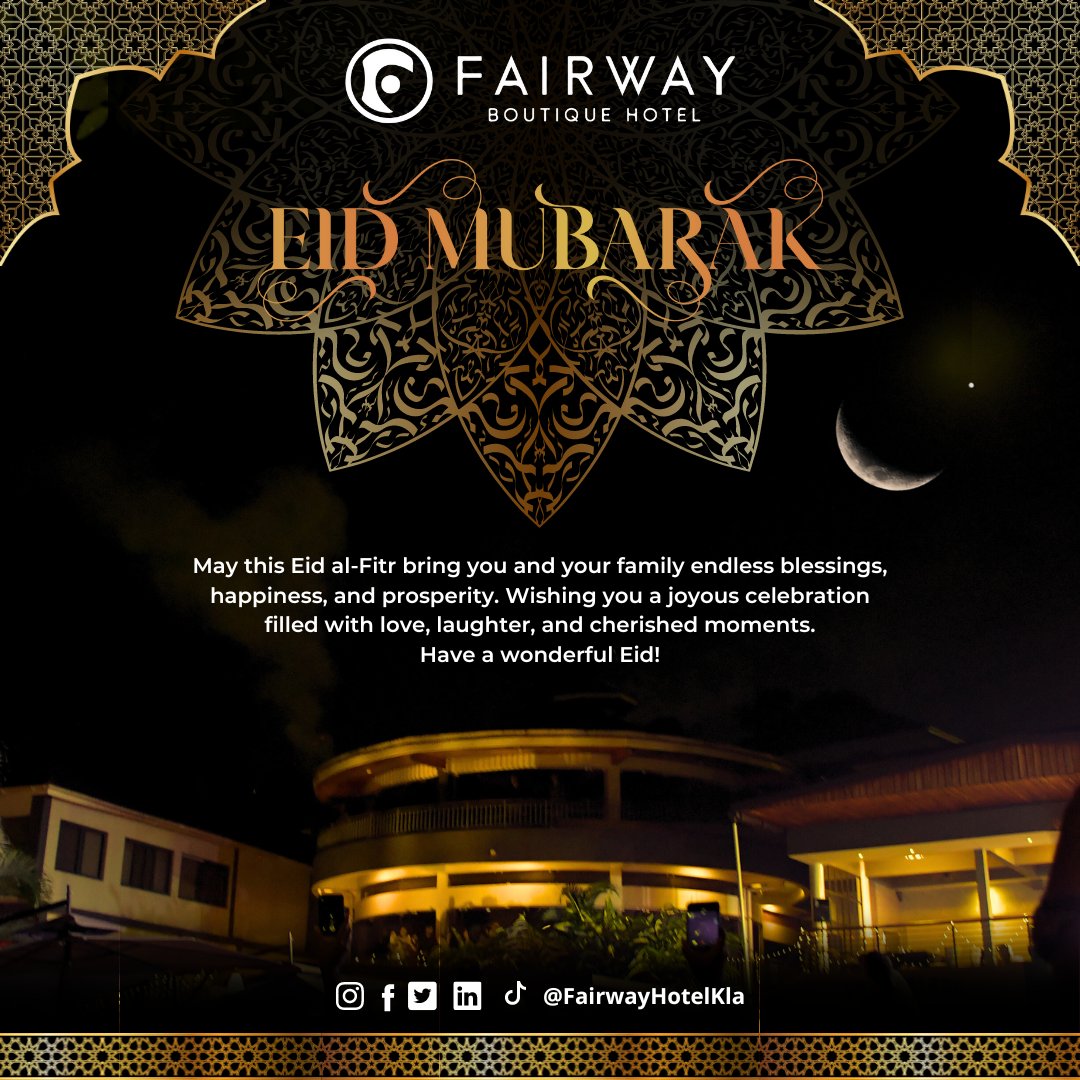 Eid Mubarak from our hearts to yours.
#fairwayhotelkla #morethanjustahotel #homeawayfromhome #hiddengems #kampala #Uganda