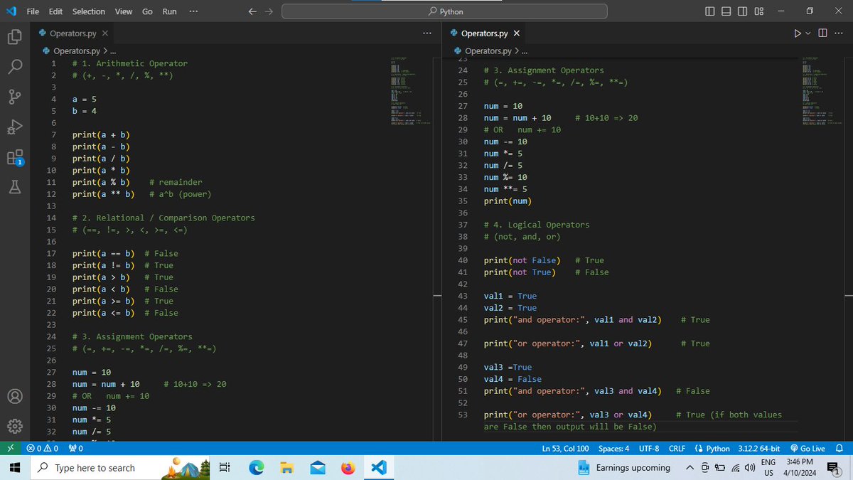 Joy__Khatri's tweet image. ๐ค Day 3 of my Python odyssey: Conquered operators, type casting, and conversion! ๐ From arithmetic to logical, Python's operators are my new best friends! ๐ช
#PythonLearning
#CodingMastery
#CodingJourney
#Python
#codinglife