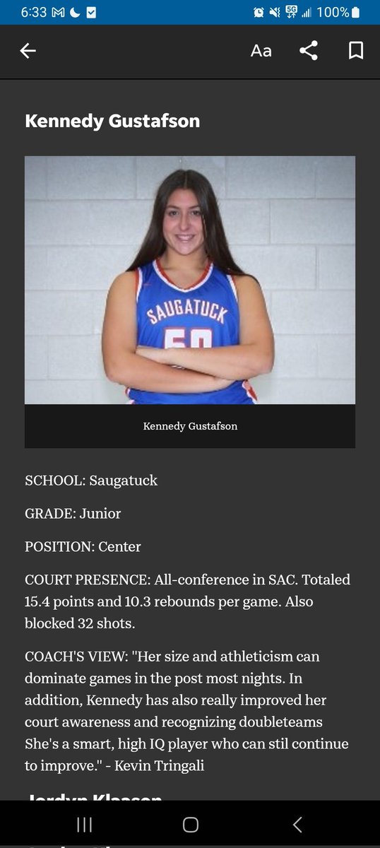 First Team all area- holland sentinel 
<a href="/KennedyGust50/">Kennedy Gustafson</a> 
hollandsentinel.com/story/sports/h…