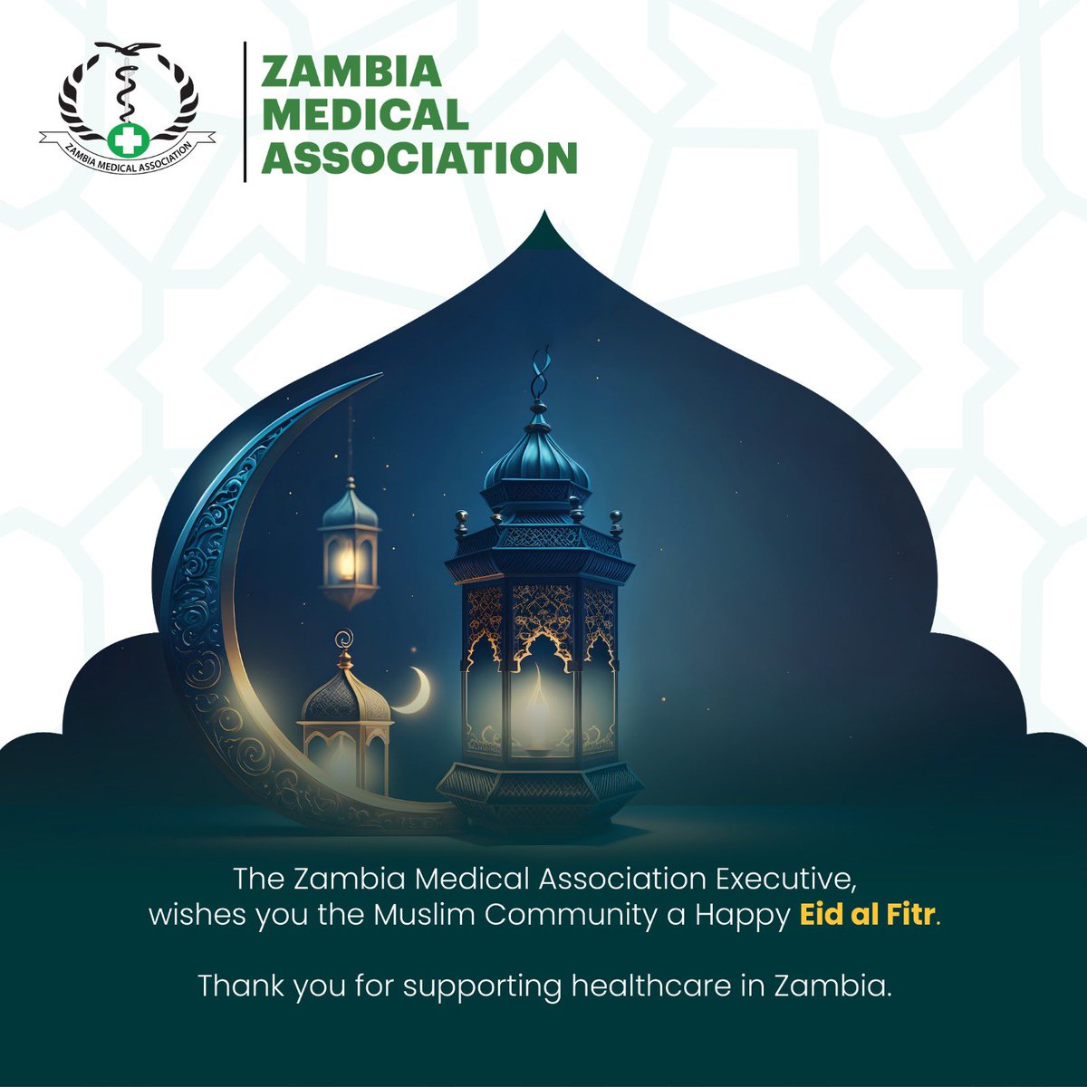 The Zambia Medical Association Executive wishes you the Muslim Community a Happy Eid al Fitr. Thank you supporting healthcare in Zambia.