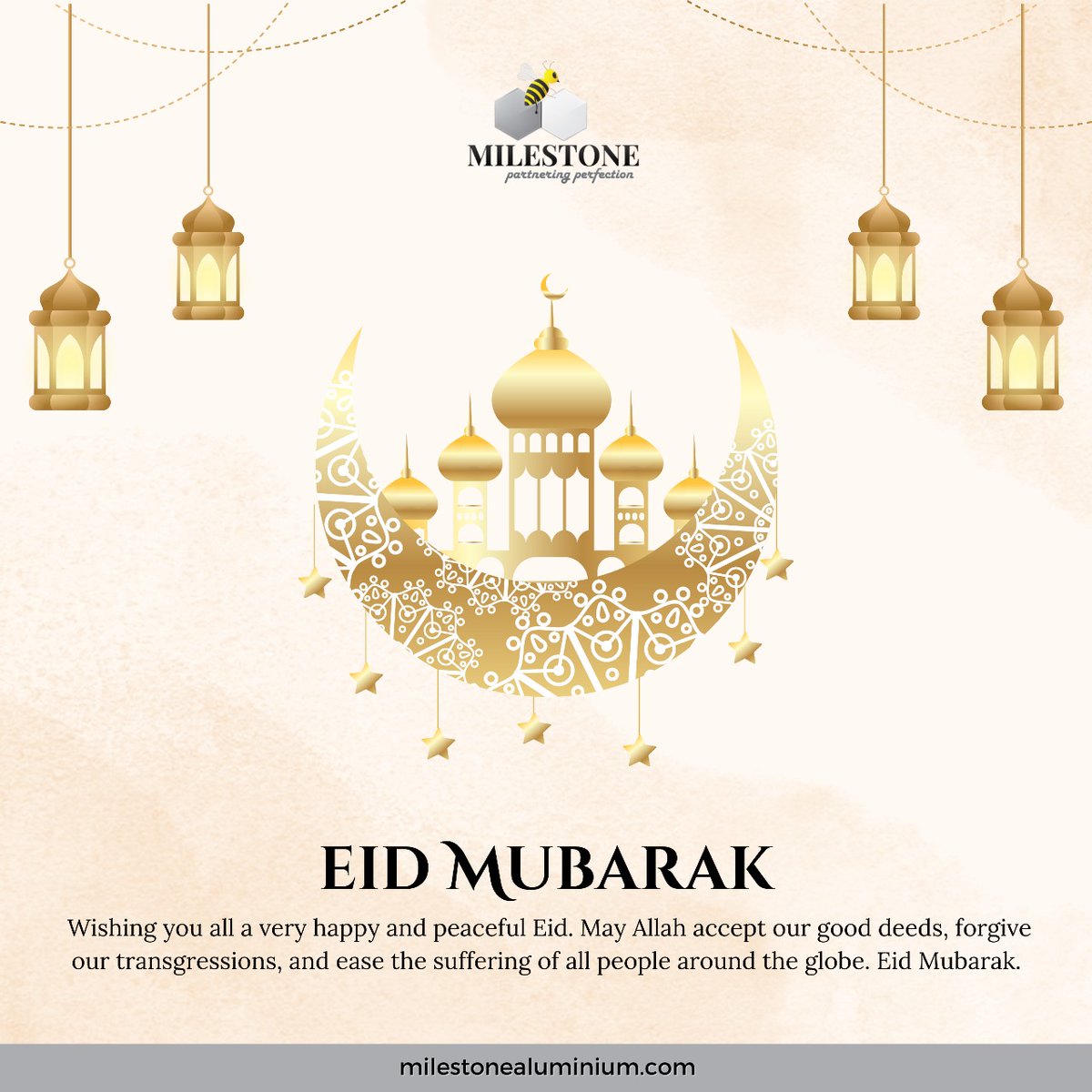 Eid Mubarak from Milestone Aluminium! 🌙✨ Wishing you and your loved ones a joyous celebration filled with blessings, love, and cherished moments. May this Eid bring peace and prosperity to all!

#EidMubarak #Eid2024 #BlessingsOfEid #HealthyEid #EidVibes #MilestoneAluminium