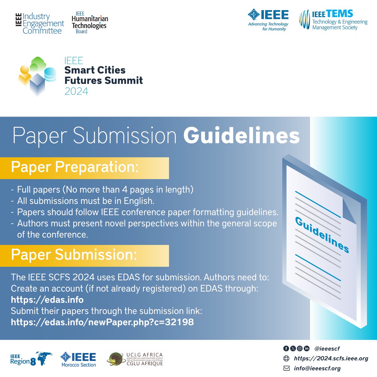 Explore the submission guidelines for the IEEE Smart Cities Futures Summit and showcase your expertise! Submit your papers now to be part of this groundbreaking Summit! Paper Submission Link: 2024.scfs.ieee.org/call-for-paper/ #IEEESmartCitiesFuturesSummit #IEEESCF #gitexafrica2024