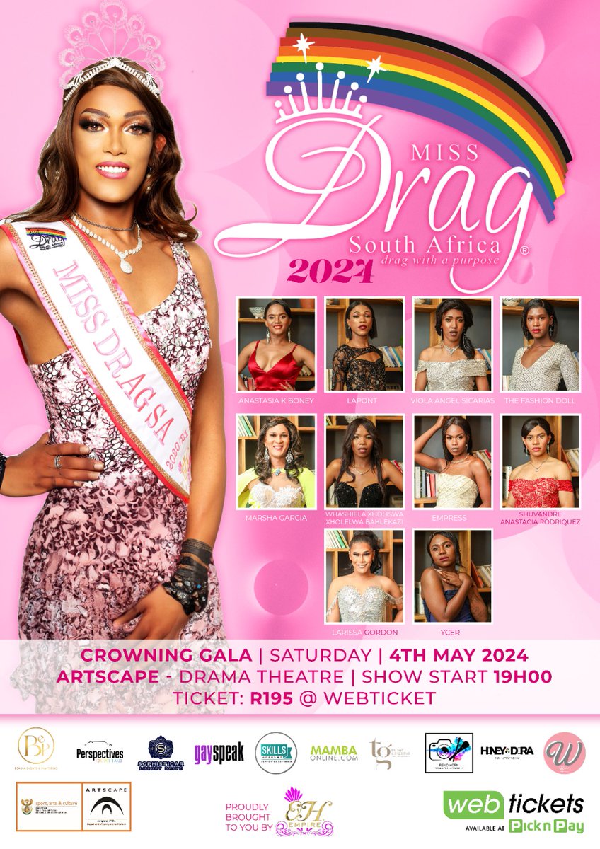 Miss Drag South Africa (NPC), is a national pageant where beautiful and intelligent hopefuls from across the nation vie for this prestigious title. Book now: webtickets.co.za/v2/Event.aspx?… Dates: 04 May #MissDragSA #ArtscapeTheatret #artscape