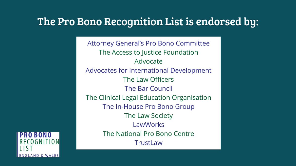 We are proud to support the #ProBonoRecognitionList of England & Wales to celebrate pro bono work of the legal profession. If you completed 25 or more hours of pro bono work last year, find out more & submit your name at probonorecognitionlist.org.uk. #recognitionlist #wedoprobono