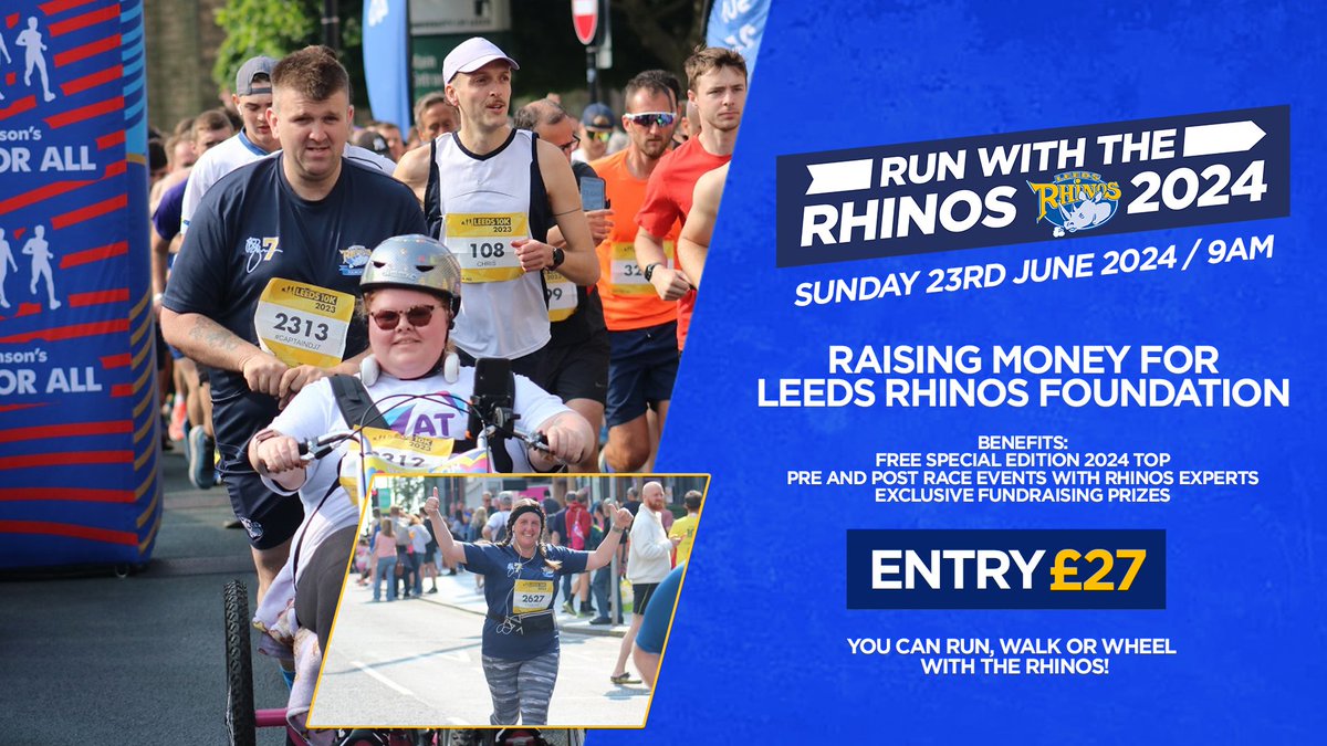 Were you inspired by the release of our new '𝗪𝗲'𝗿𝗲 𝗔𝗹𝗹 𝗔𝗯𝗼𝘂𝘁 𝗖𝗼𝗺𝗺𝘂𝗻𝗶𝘁𝘆' video?🎥 Why not support the work we do by joining our Run with the Rhinos team for this year's @runforall Leeds 10K?!🏃‍♂️ Click here to get involved 👉 bit.ly/3yWZQQZ