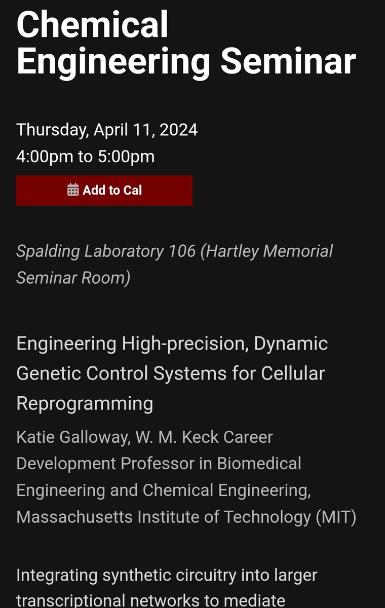 Hey there @Caltech folks! Want to hear about cell fate programming and genetic controllers? I'll see you tomorrow 4 pm in 106 Spalding cce.caltech.edu/news-and-event…