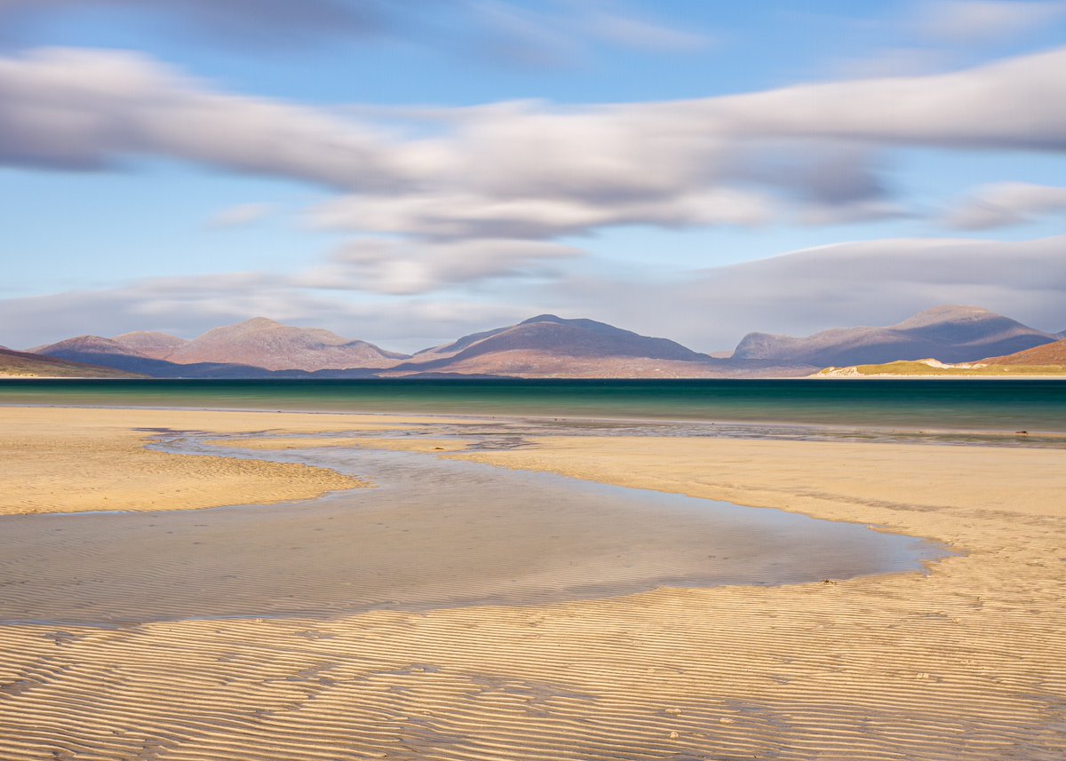 Do beaches get better than this? I really got some lovely light on the Isle of Harris. #Scotland #beach #photography #mountains #ripples #light #landscapephotography #landscape @VisitScotland @CanonUKandIE #canonphotography