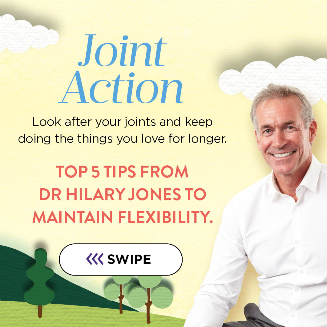 @drhilaryjones shares his top 5 tips to maintain flexibility and keep doing the things you love! 💟 Staying active keeps your joints healthy, but sometimes we need a little extra help. Swipe through to see Dr. Hilary' tips to keep you moving! 🤸‍♀️ #health #wellness