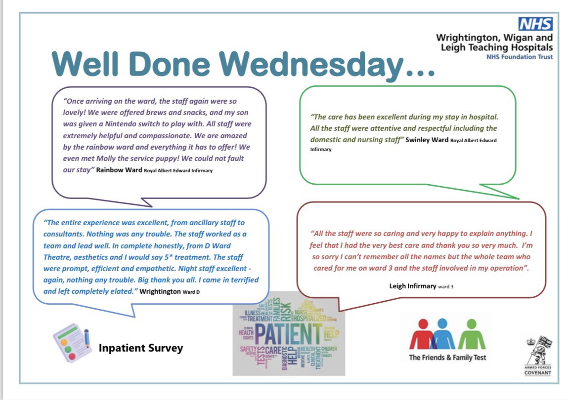 #WelldoneWednesday Fantastic Patient & Carer feedback on our services, demonstrating person-centred care ❤️@WWLNHS @k_mantron