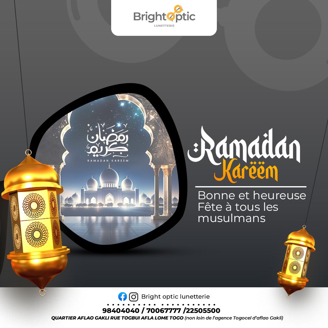 BrightOptictg's tweet image. Votre lunetterie, Bright optic souhaite une très bonne et heureuse fête à tous les musulmans du Togo et du monde 🙏

#NSIA #SANLAM #ASCOMA #SUNU #GCA 
#lunetterie #brightoptic