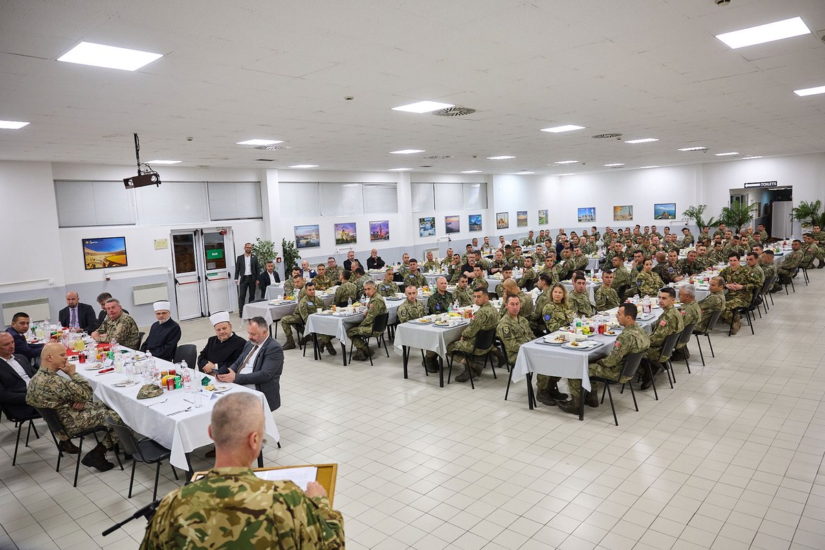 COM EUFOR hosted an Iftar dinner on 8 April for the Muslim members of EUFOR. The evening prayer was led by Dep. Grand Mufti of BiH Mr. Enes Ljevaković and Military Mufti of the MoD BiH Mr. Hadis ef. Pašalić. As Ramadan concluded, EUFOR wishes Eid Mubarak! tinyurl.com/299n2csu