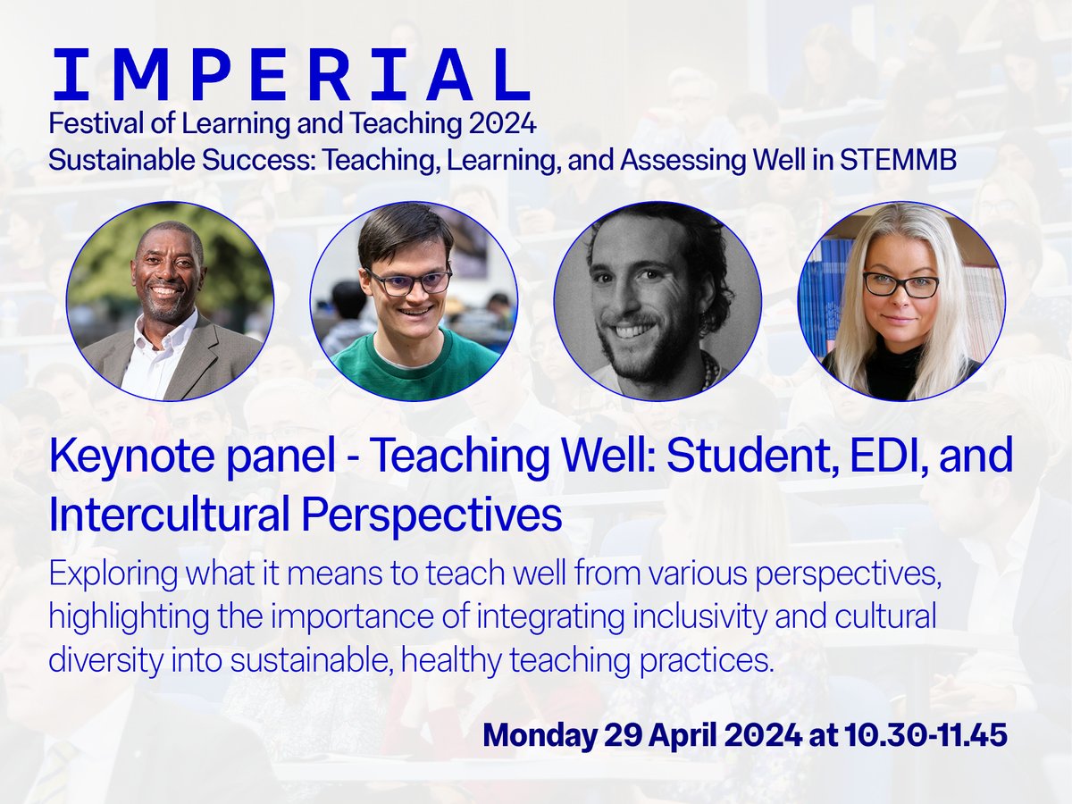 Imperial EDU (@imperial_edu) on Twitter photo #ICFOLAT24 is approaching! Day 1 will focus on 'Teaching Well'.
We look forward to welcoming our panel members: <a href="/Waynemitchell35/">Wayne Mitchell</a>, Associate Provost (EDI); <a href="/milanpaczai/">Milán Páczai</a> & Eliott Stoclet, ICL students and Education Projects Facilitators; <a href="/monikapazio/">Monika Pazio</a>, Senior Teaching Fellow #ICFOLAT24 is approaching! Day 1 will focus on 'Teaching Well'.
We look forward to welcoming our panel members: <a href="/Waynemitchell35/">Wayne Mitchell</a>, Associate Provost (EDI); <a href="/milanpaczai/">Milán Páczai</a> & Eliott Stoclet, ICL students and Education Projects Facilitators; <a href="/monikapazio/">Monika Pazio</a>, Senior Teaching Fellow